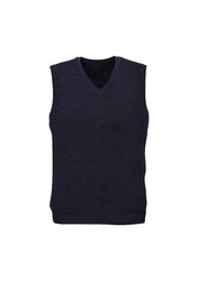 Mens Wool Blend V Neck Vest Sleeveless Double Knit - Navy - Large V563-A59523-NAVY-L