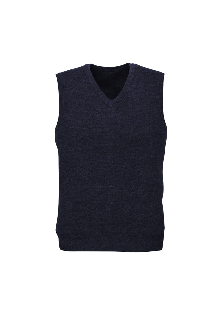 Mens Wool Blend V Neck Vest Sleeveless Double Knit - Navy - Large V563-A59523-NAVY-L
