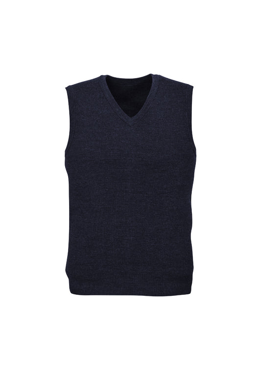 Mens Wool Blend V Neck Vest Sleeveless Double Knit - Navy - Large V563-A59523-NAVY-L