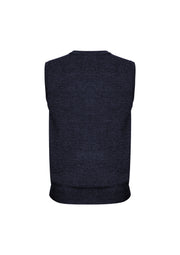Mens Wool Blend V Neck Vest Sleeveless Double Knit - Navy - Large V563-A59523-NAVY-L