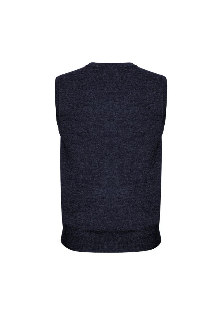 Mens Wool Blend V Neck Vest Sleeveless Double Knit - Navy - Large V563-A59523-NAVY-L