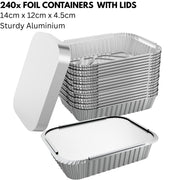 240x Aluminium Disposable Foil Food Container Trays Pans w/ Lids Covers Bulk 14cm*12cm*4.5cm V563-AF1412-10L-24PK