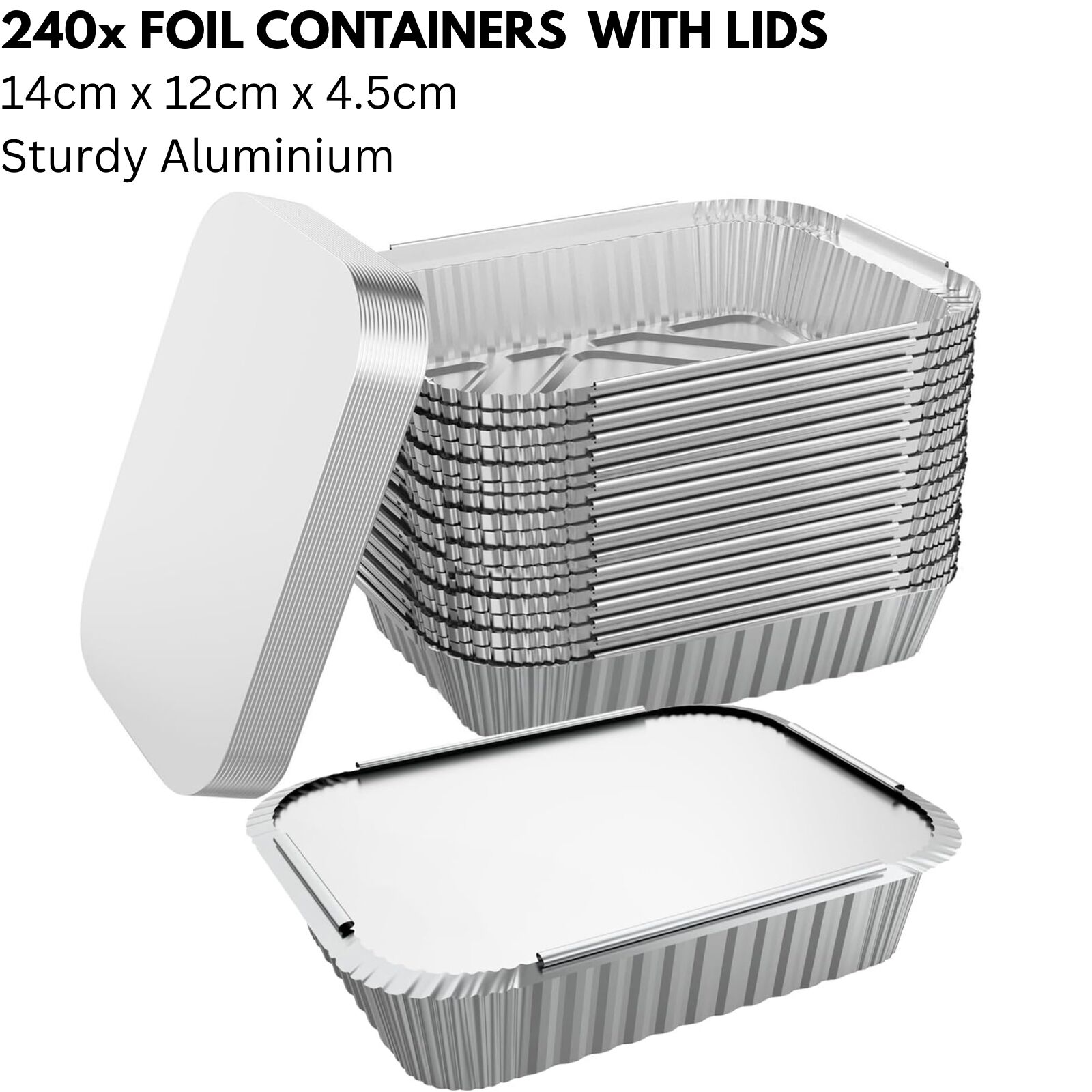 240x Aluminium Disposable Foil Food Container Trays Pans w/ Lids Covers Bulk 14cm*12cm*4.5cm V563-AF1412-10L-24PK