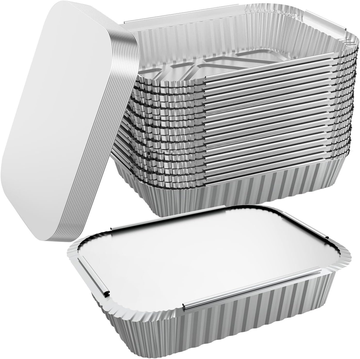 144x Aluminium Disposable Foil Food Container Trays Pans w/ Lids Covers Bulk 20x11x5cm V563-AF2011-6L-24PK
