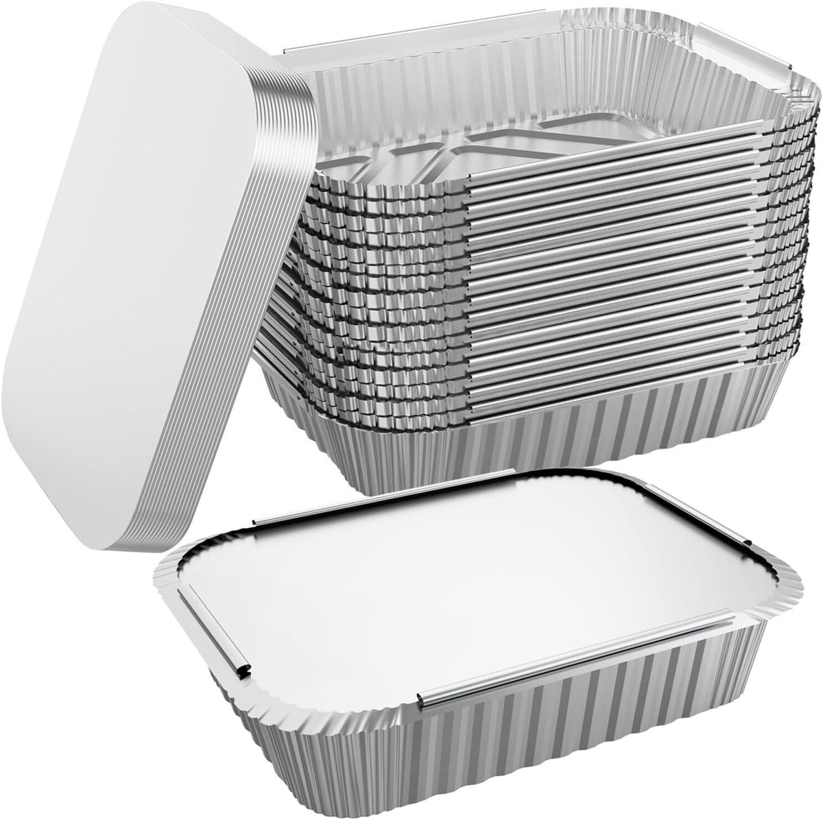 144x Aluminium Disposable Foil Food Container Trays Pans w/ Lids Covers Bulk 22cm*15cm*4.5cm V563-AF2215-6L-24PK