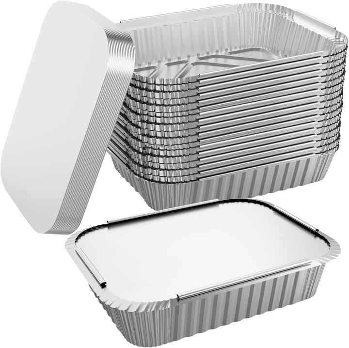 144x Aluminium Disposable Foil Food Container Trays Pans w/ Lids Covers Bulk 22cm*15cm*4.5cm V563-AF2215-6L-24PK