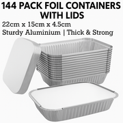144x Aluminium Disposable Foil Food Container Trays Pans w/ Lids Covers Bulk 22cm*15cm*4.5cm V563-AF2215-6L-24PK