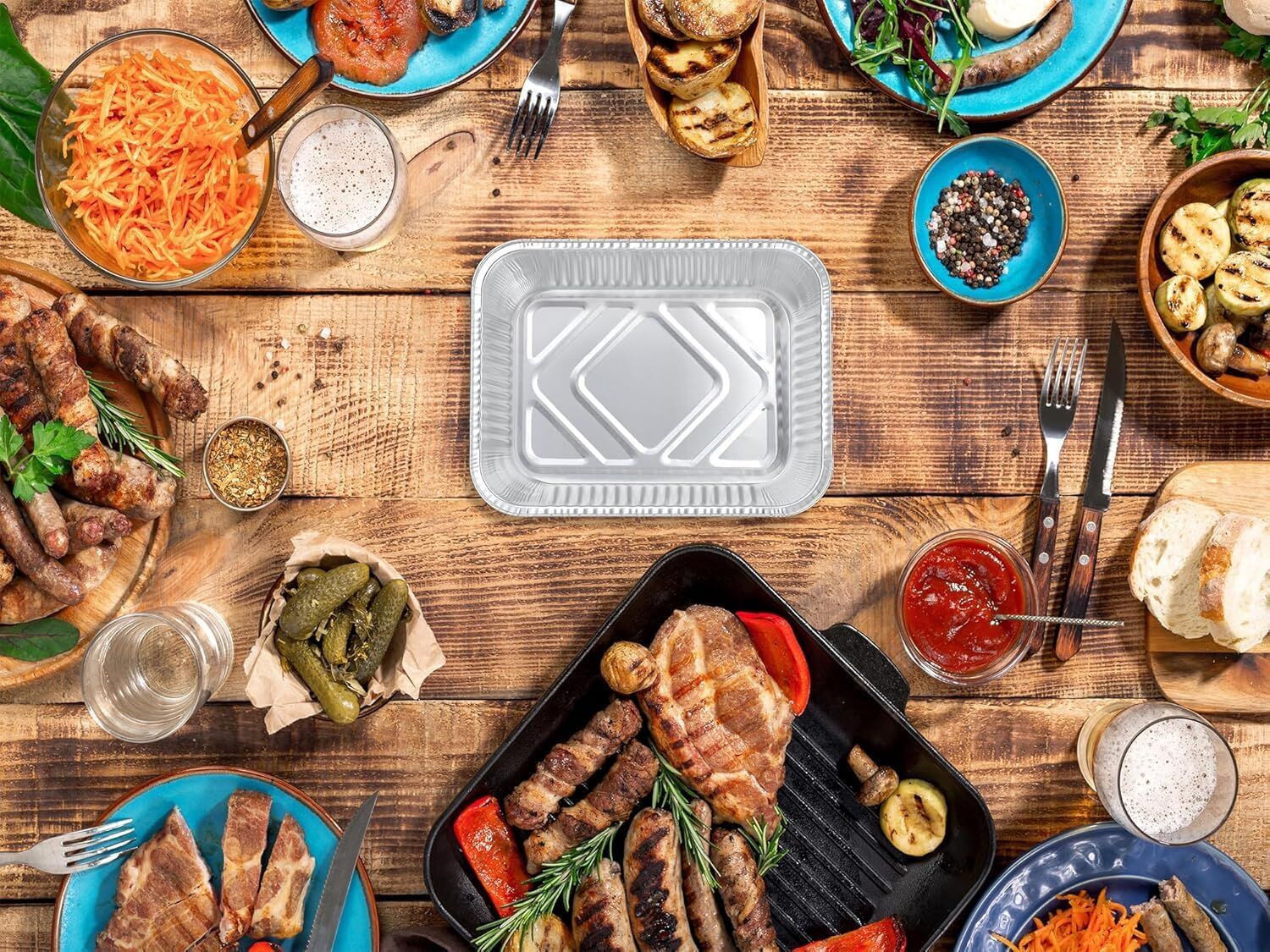 144x Aluminium Disposable Foil Food Container Trays Pans w/ Lids Covers Bulk 22cm*15cm*4.5cm V563-AF2215-6L-24PK