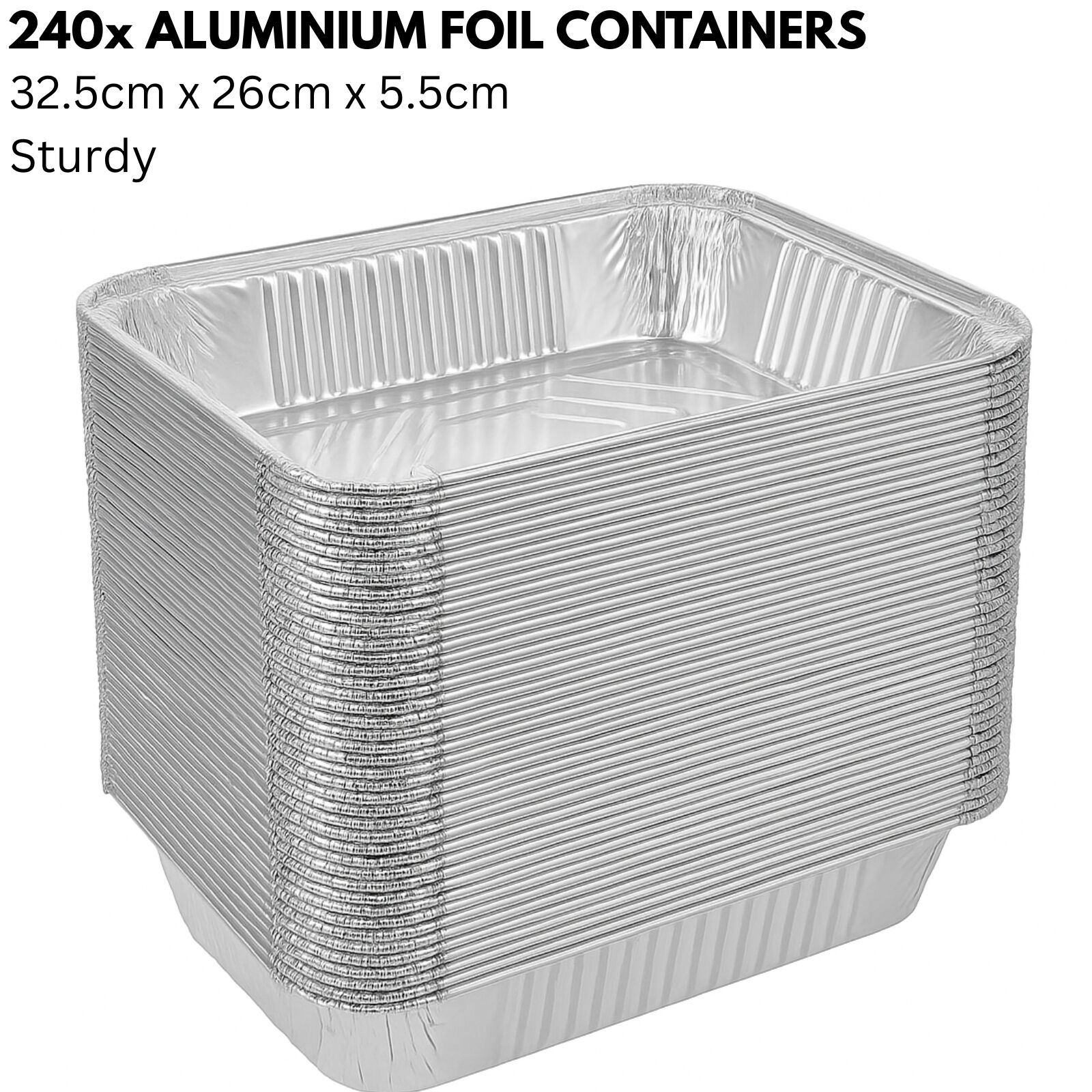 240x Aluminium Disposable Foil Food Container Trays Pans Baking Roast Bulk 32.5x26x5.5cm V563-AF3226-10-24PK
