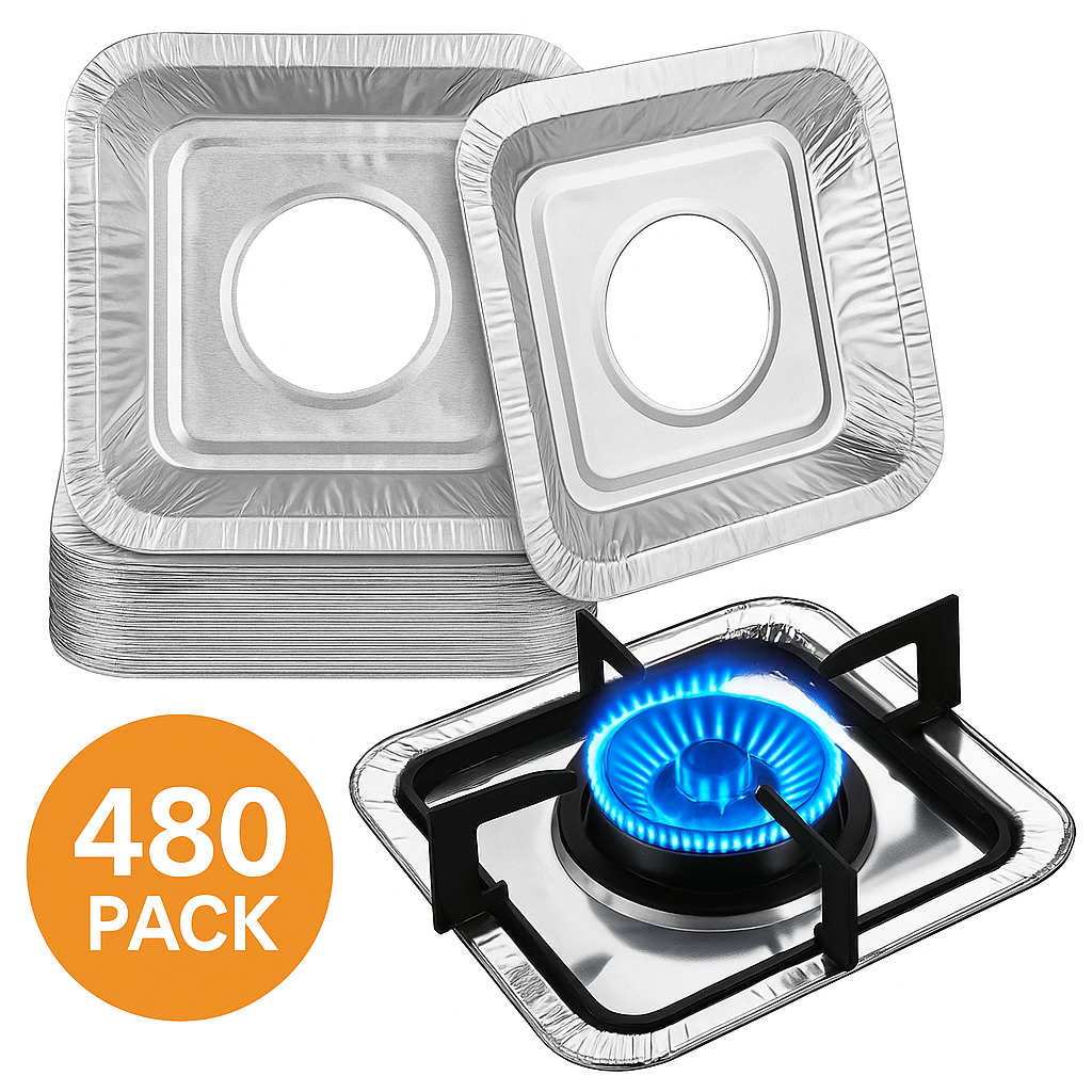480x Aluminium Disposable Foil Stove Burner Covers Bulk - Square V563-AF495-10-1BOX