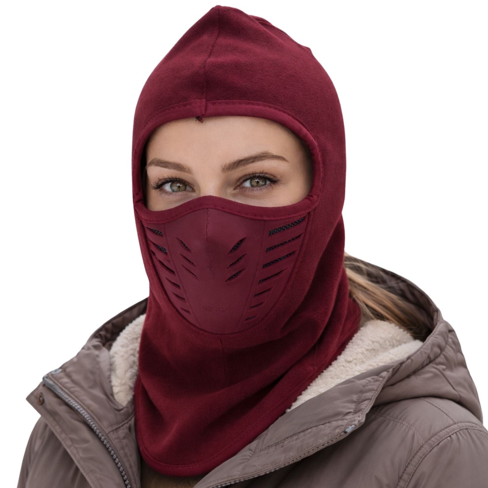 Thermal Fleece Balaclava Face Mask Windproof Ski Hood Neck Warmer - Burgundy V563-AIRFLOW-BURGUNDY