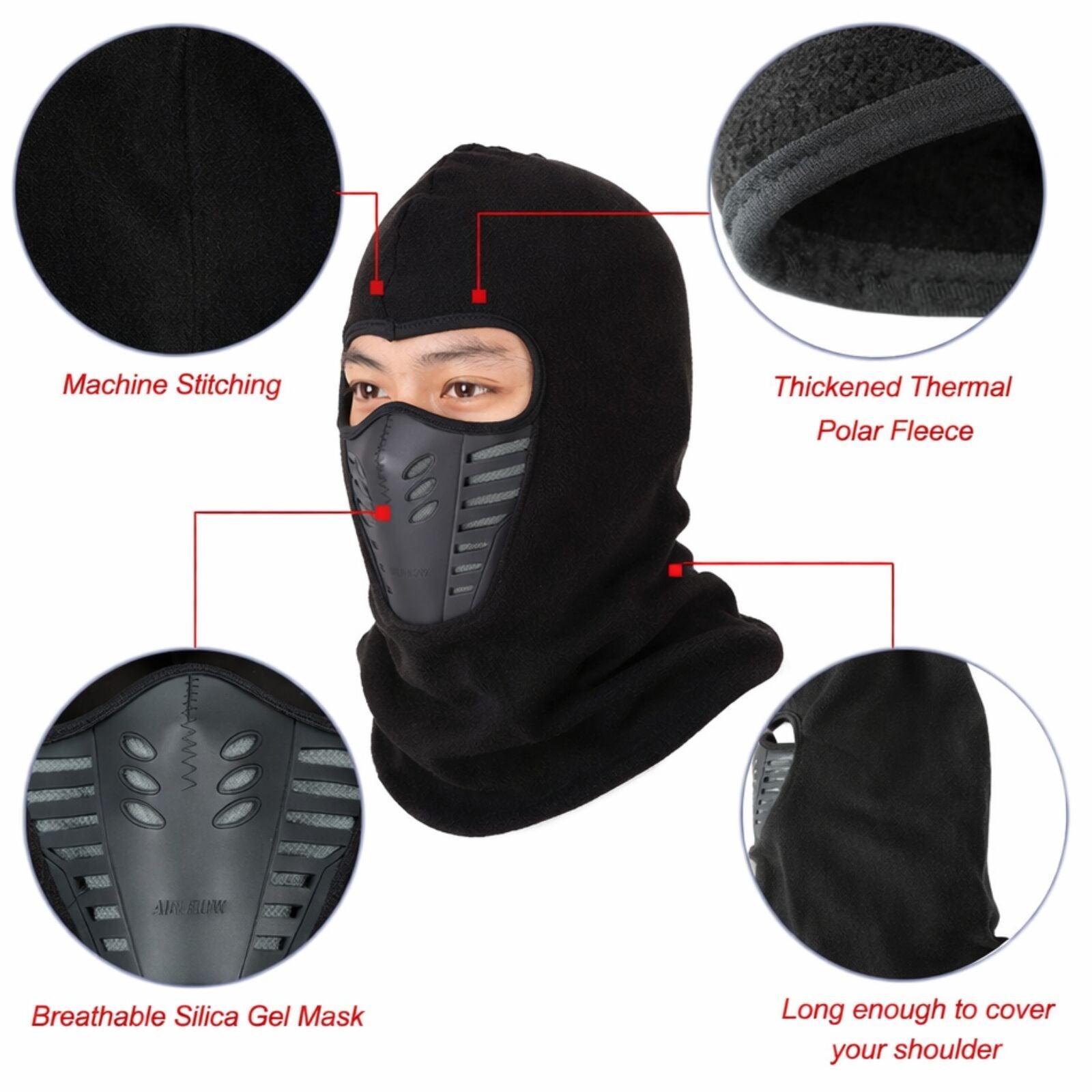 Thermal Fleece Balaclava Face Mask Windproof Ski Hood Neck Warmer - Burgundy V563-AIRFLOW-BURGUNDY
