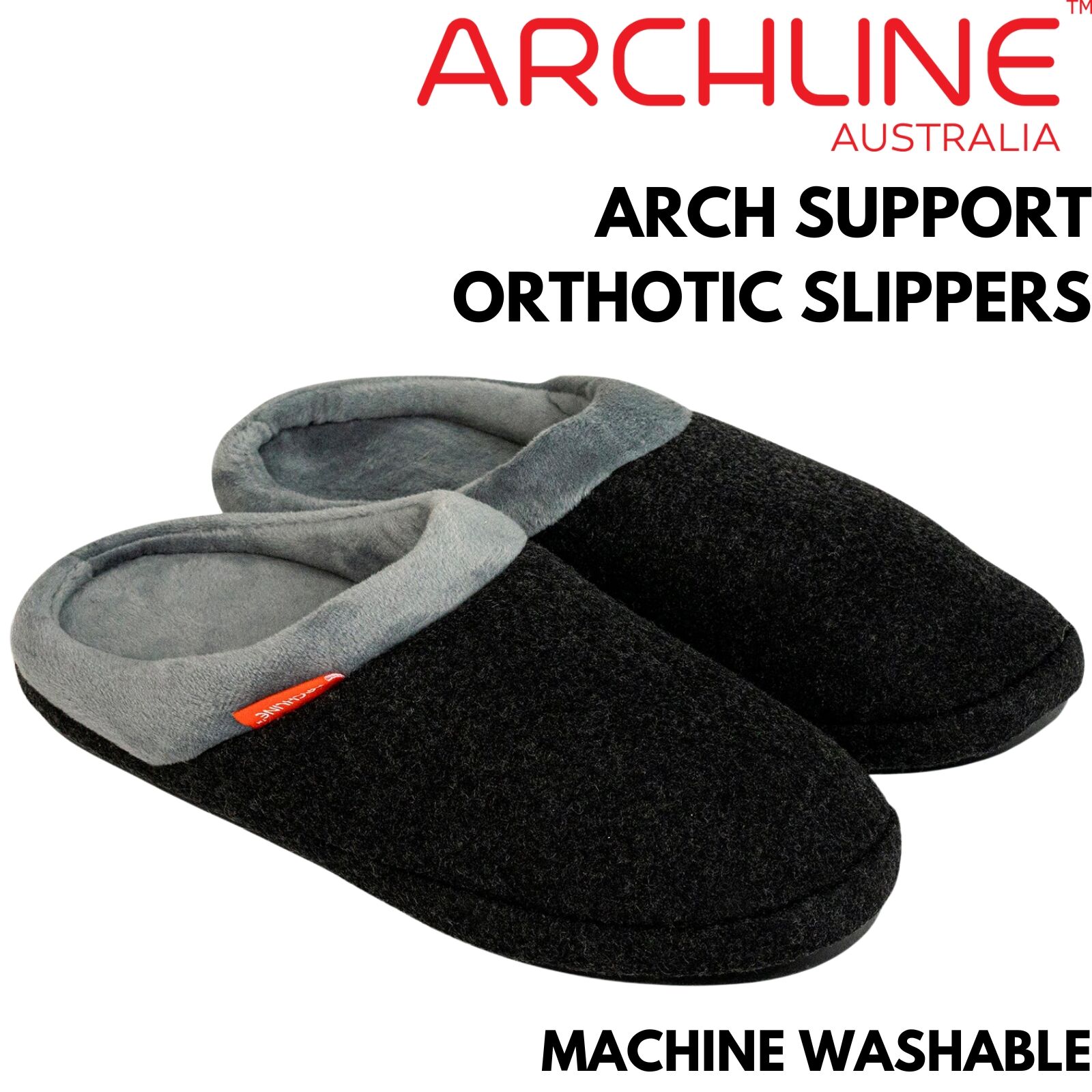 ARCHLINE Orthotic Slippers Slip On Arch Scuffs Orthopedic Moccasins in Charcoal Marle - EUR 40