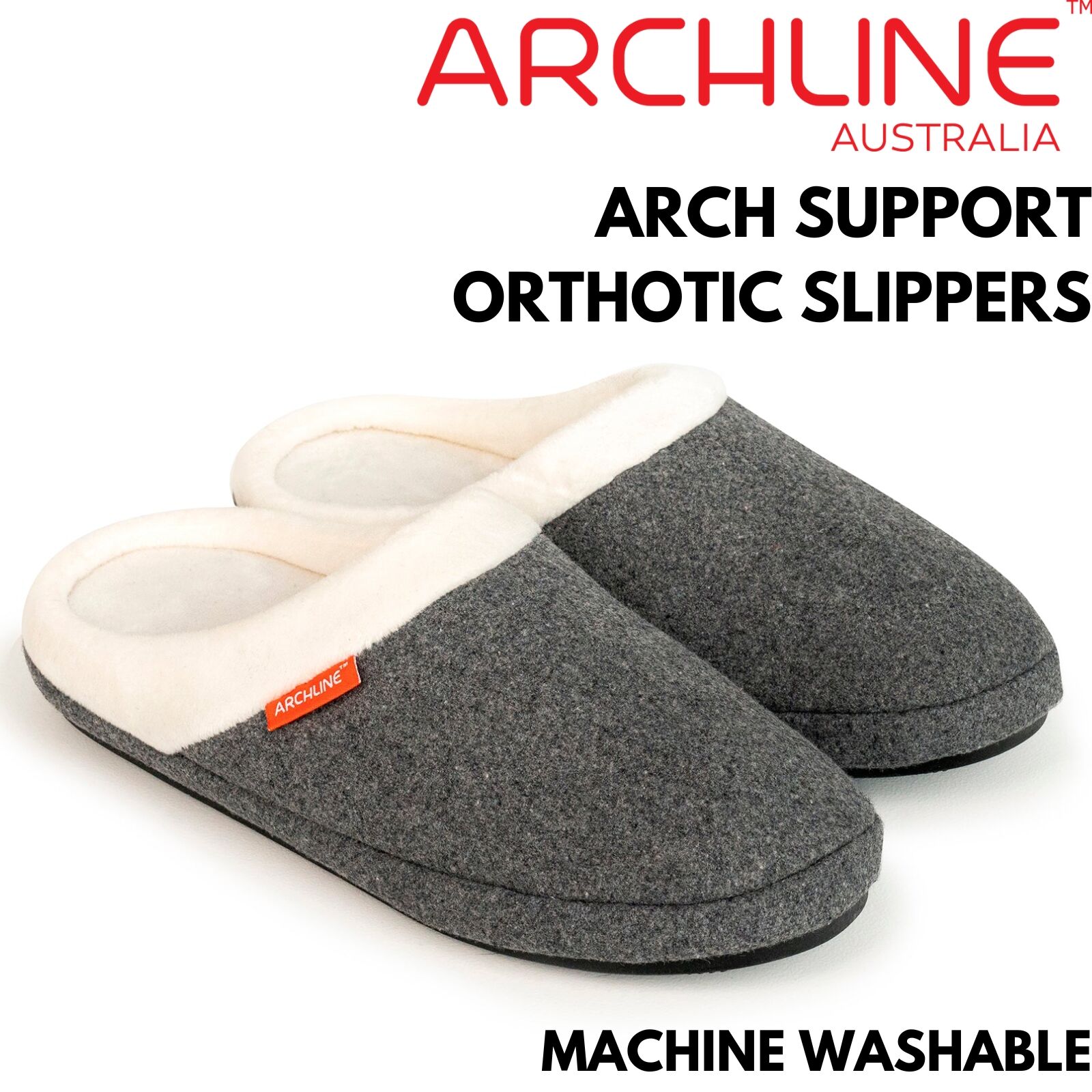 ARCHLINE Orthotic Slippers Slip On Arch Scuffs Orthopedic Moccasins in Grey Marle - EUR 41