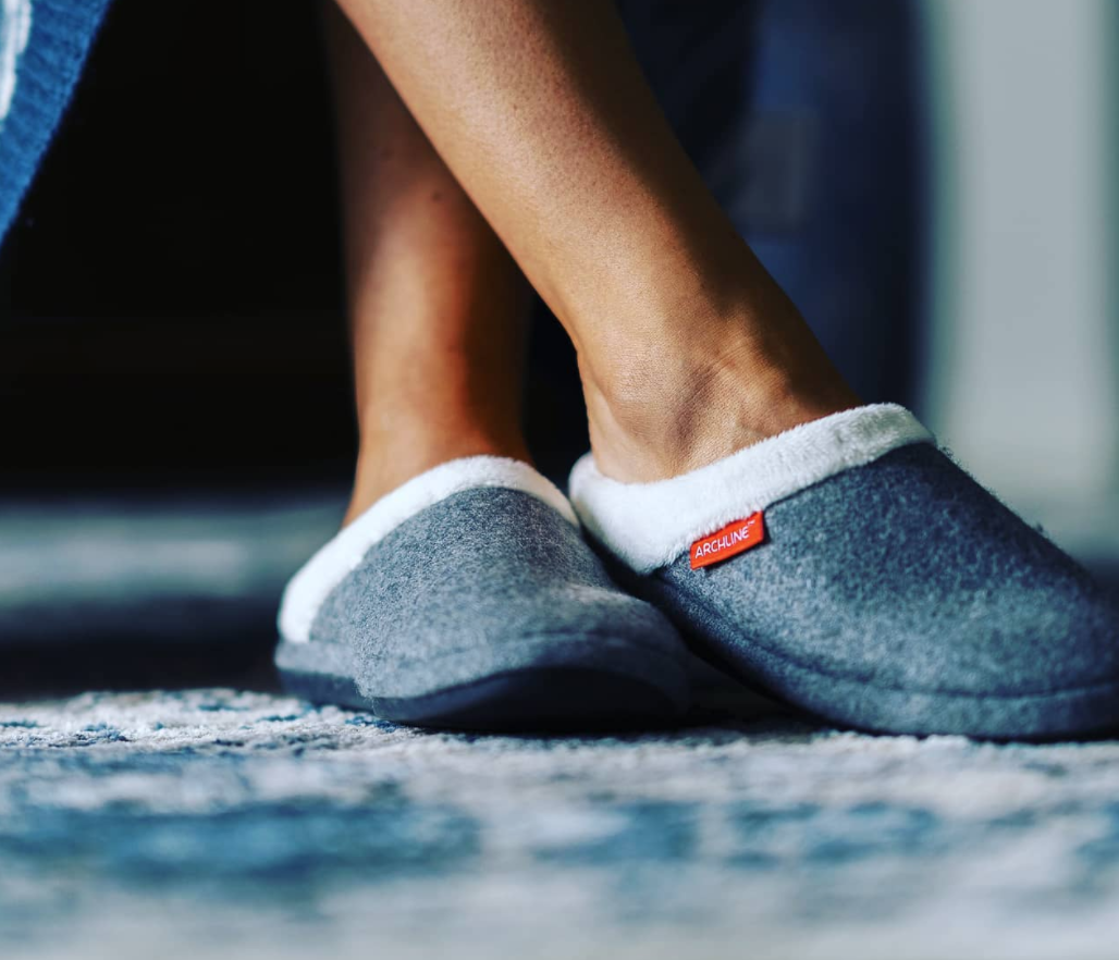 ARCHLINE Orthotic Slippers Slip On Arch Scuffs Orthopedic Moccasins in Grey Marle - EUR 41
