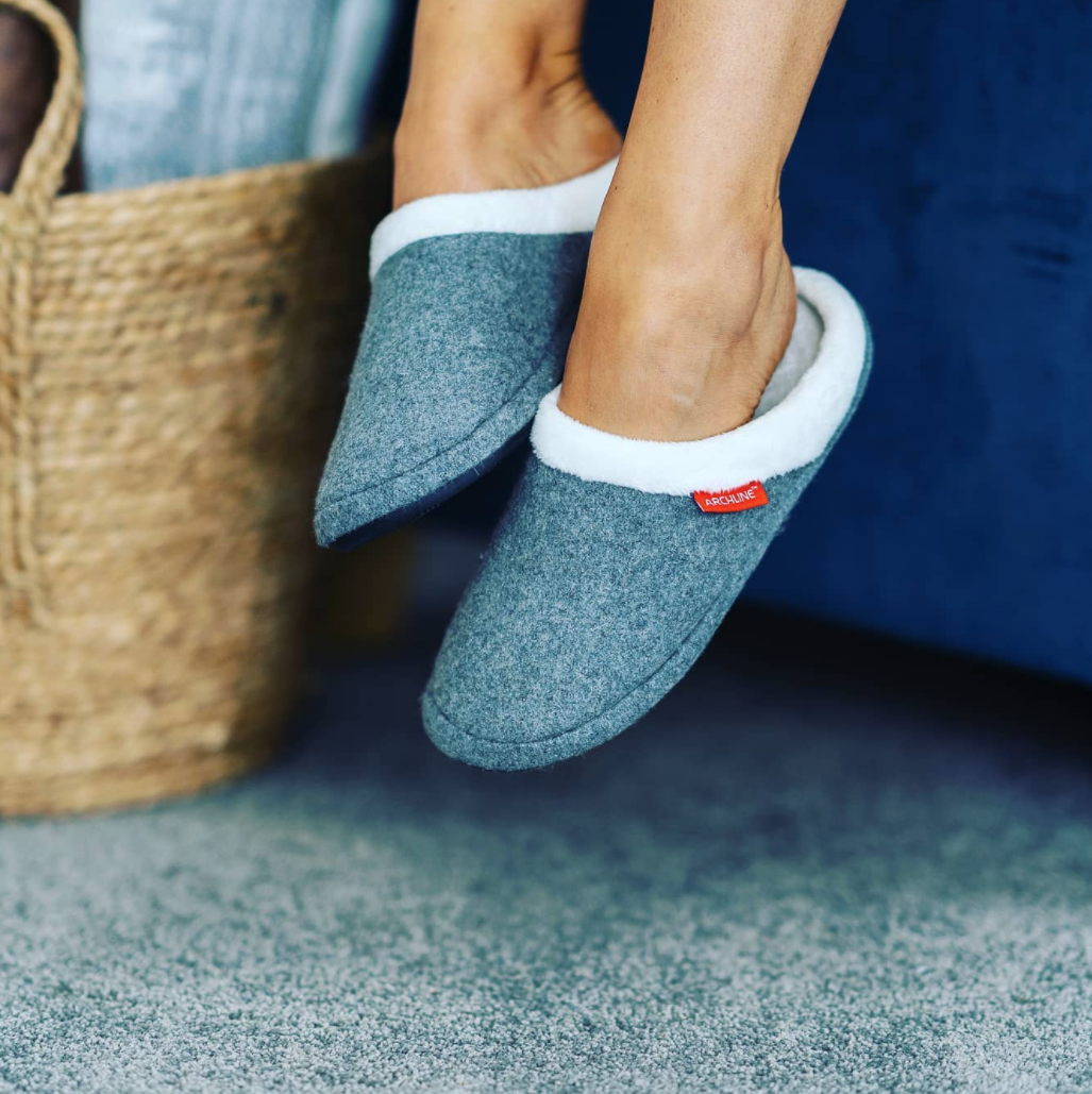 ARCHLINE Orthotic Slippers Slip On Arch Scuffs Orthopedic Moccasins in Grey Marle - EUR 41