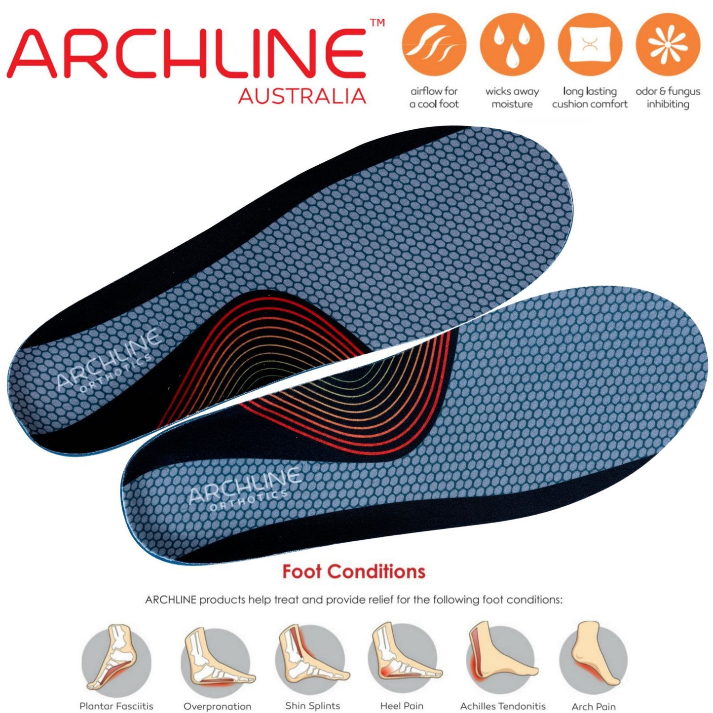 ARCHLINE Orthotics Insoles Balance Full Length Arch Support Pain Relief - EUR 39 V563-ARO160-39