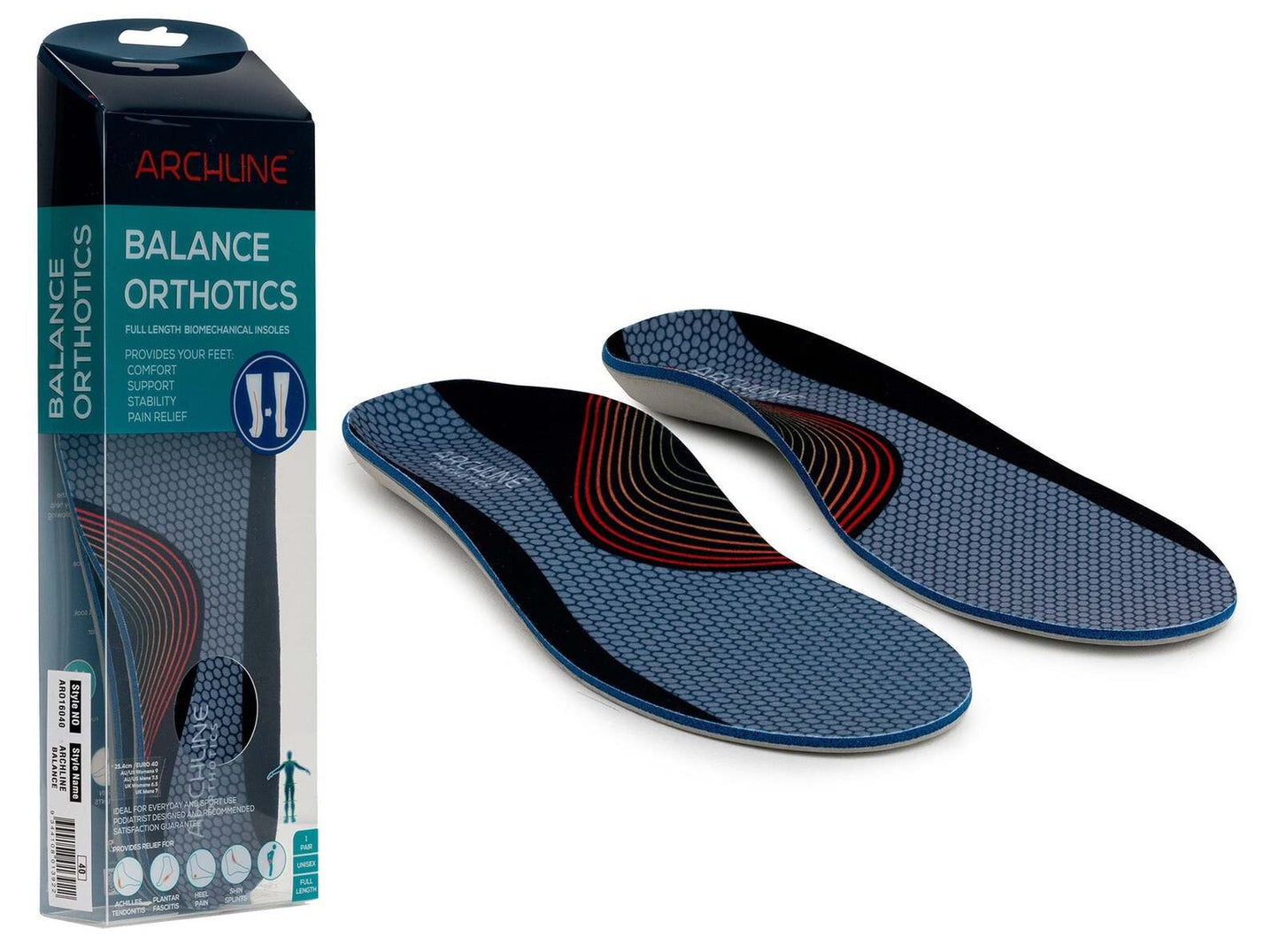 ARCHLINE Orthotics Insoles Balance Full Length Arch Support Pain Relief - EUR 44 V563-ARO160-44