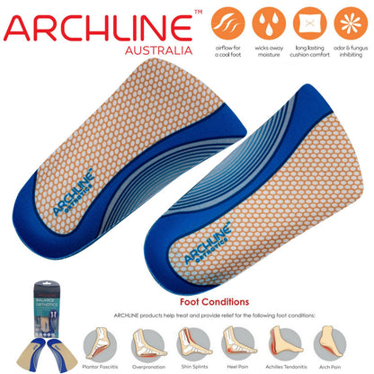ARCHLINE 3/4 Slim Orthotics Plantar Fasciitis Insoles Balance Support Relief - EUR 40 V563-ARO170-EUR40