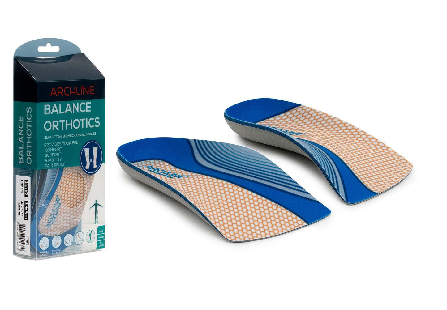 ARCHLINE 3/4 Slim Orthotics Plantar Fasciitis Insoles Balance Support Relief - EUR 41 V563-ARO170-EUR41