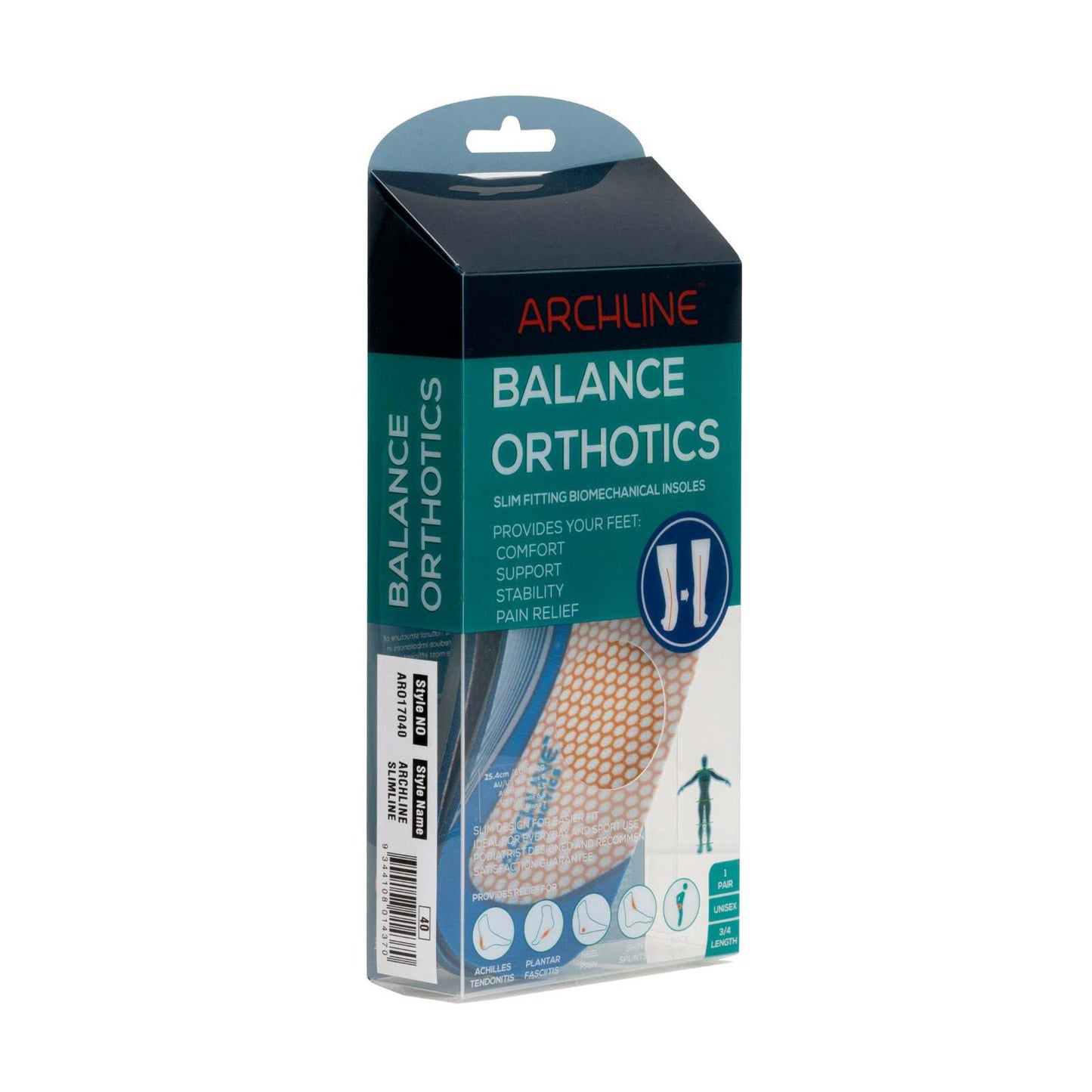 ARCHLINE 3/4 Slim Orthotics Plantar Fasciitis Insoles Balance Support Relief - EUR 43 V563-ARO170-EUR43