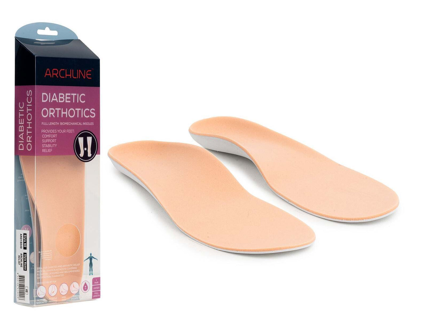 ARCHLINE Insoles Orthotics Full Length Arch Support Diabetics Plantar Fasciitis - EUR 41 V563-ARO180-41