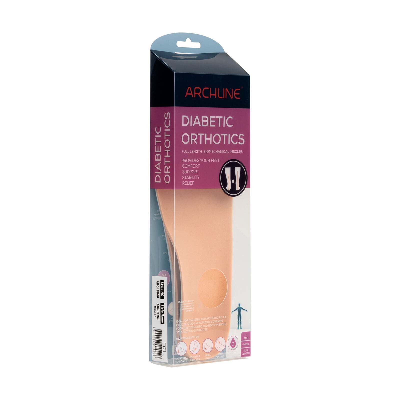 ARCHLINE Insoles Orthotics Full Length Arch Support Diabetics Plantar Fasciitis - EUR 41 V563-ARO180-41