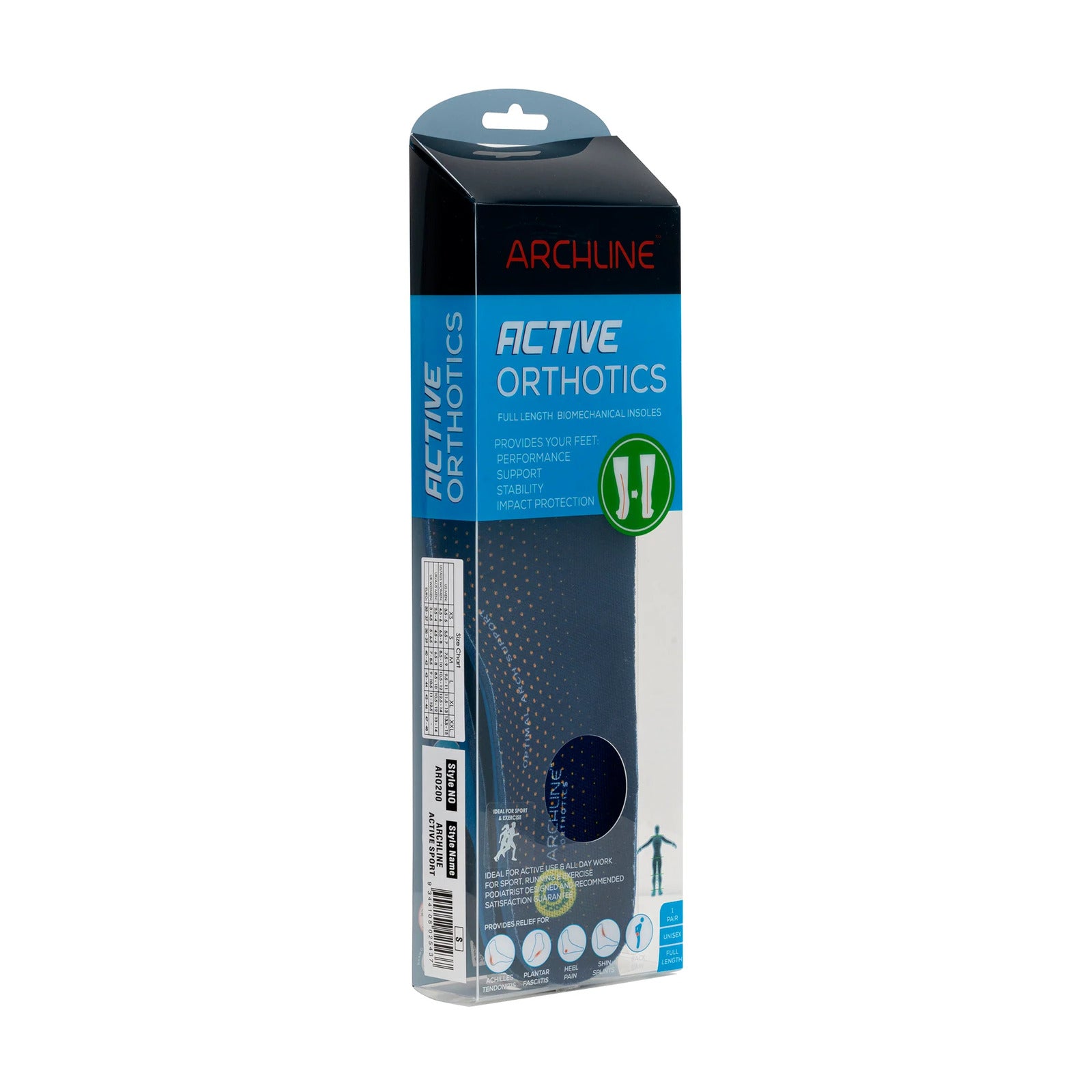 Archline Active Orthotics Full Length Arch Support Pain Relief - For Sports & Exercise - XL (EU 45-46) V563-ARO200-XL