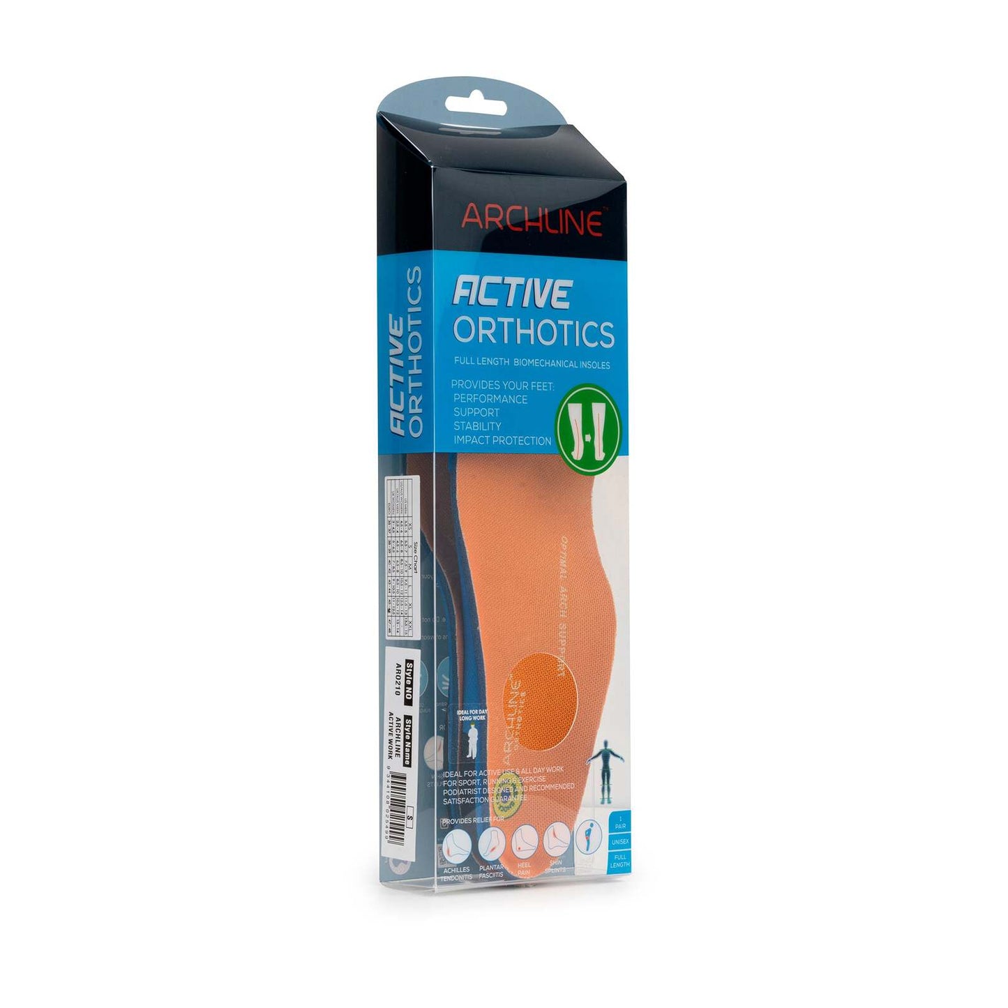 Archline Active Orthotics Full Length Arch Support Pain Relief Insoles - For Work - L (EU 43-44) V563-ARO210-L