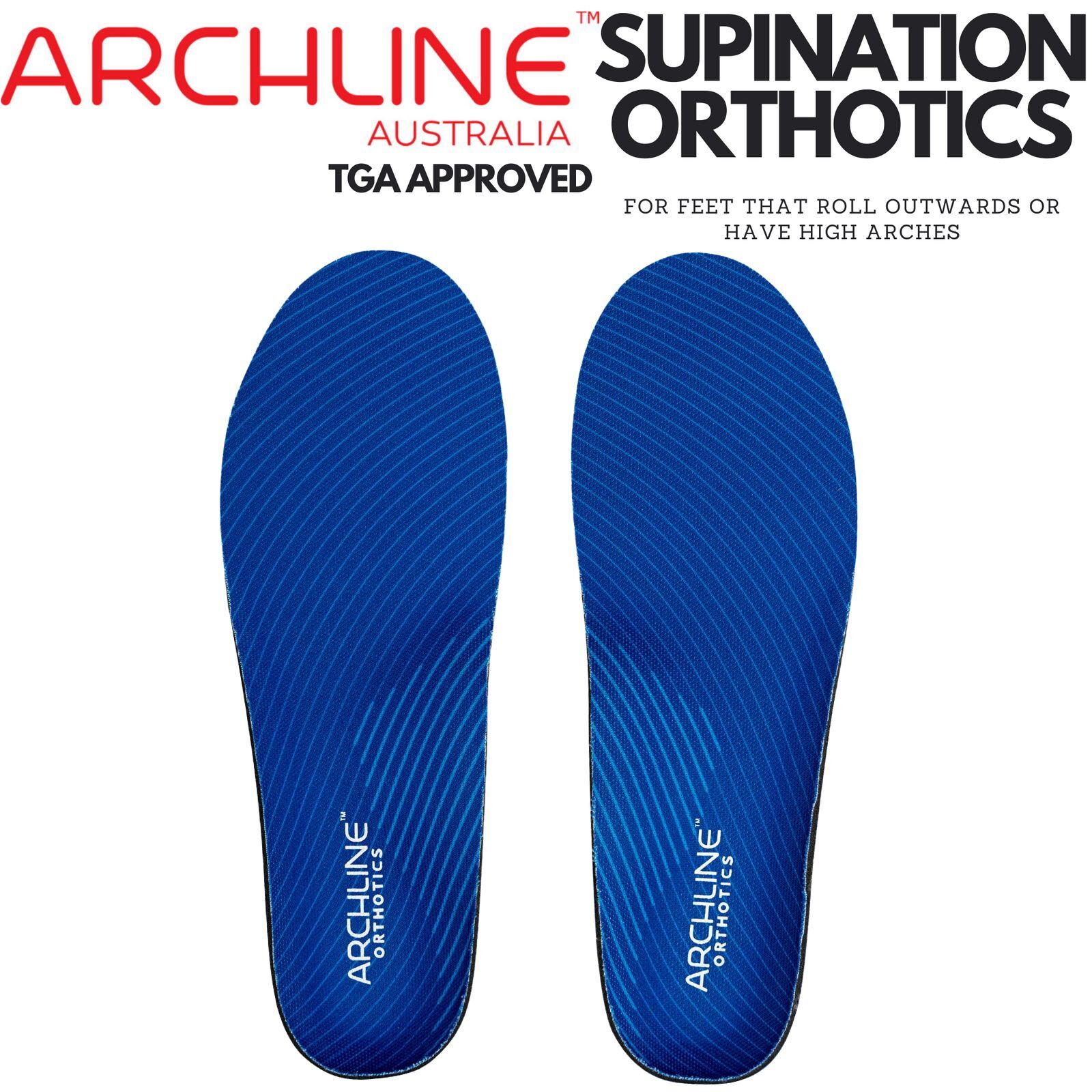 Archline Supination Orthotic Insoles - Full Length (Unisex) Plantar Fasciitis High Arch - Euro 44 V563-ARO300-44