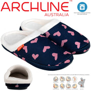 ARCHLINE Orthotic Slippers Slip On Scuffs Pain Relief Moccasins - Navy with Hearts - EUR 35 (Womens US 4) V563-AS302-35