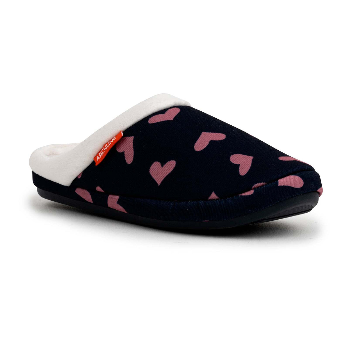 ARCHLINE Orthotic Slippers Slip On Scuffs Pain Relief Moccasins - Navy with Hearts - EUR 35 (Womens US 4) V563-AS302-35