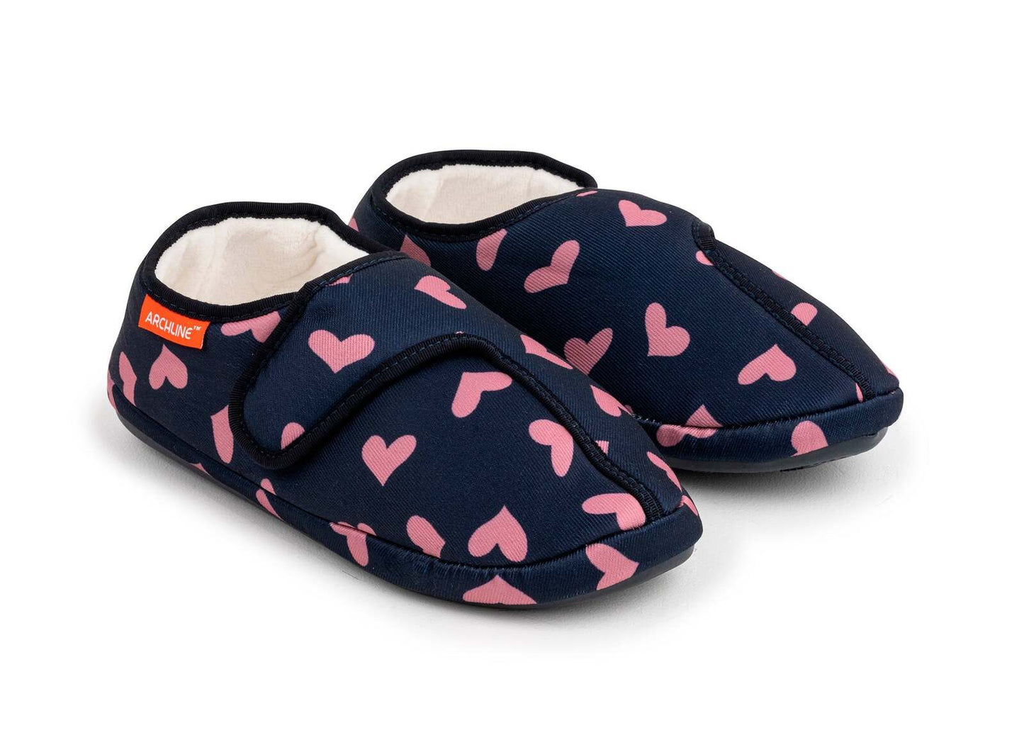 ARCHLINE Orthotic Plus Slippers Closed Scuffs Pain Relief Moccasins - Navy Hearts - EU 37 V563-AS311-37