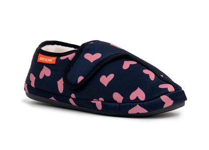 ARCHLINE Orthotic Plus Slippers Closed Scuffs Pain Relief Moccasins - Navy Hearts - EU 37 V563-AS311-37