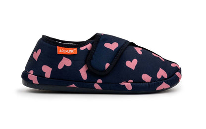 ARCHLINE Orthotic Plus Slippers Closed Scuffs Pain Relief Moccasins - Navy Hearts - EU 37 V563-AS311-37