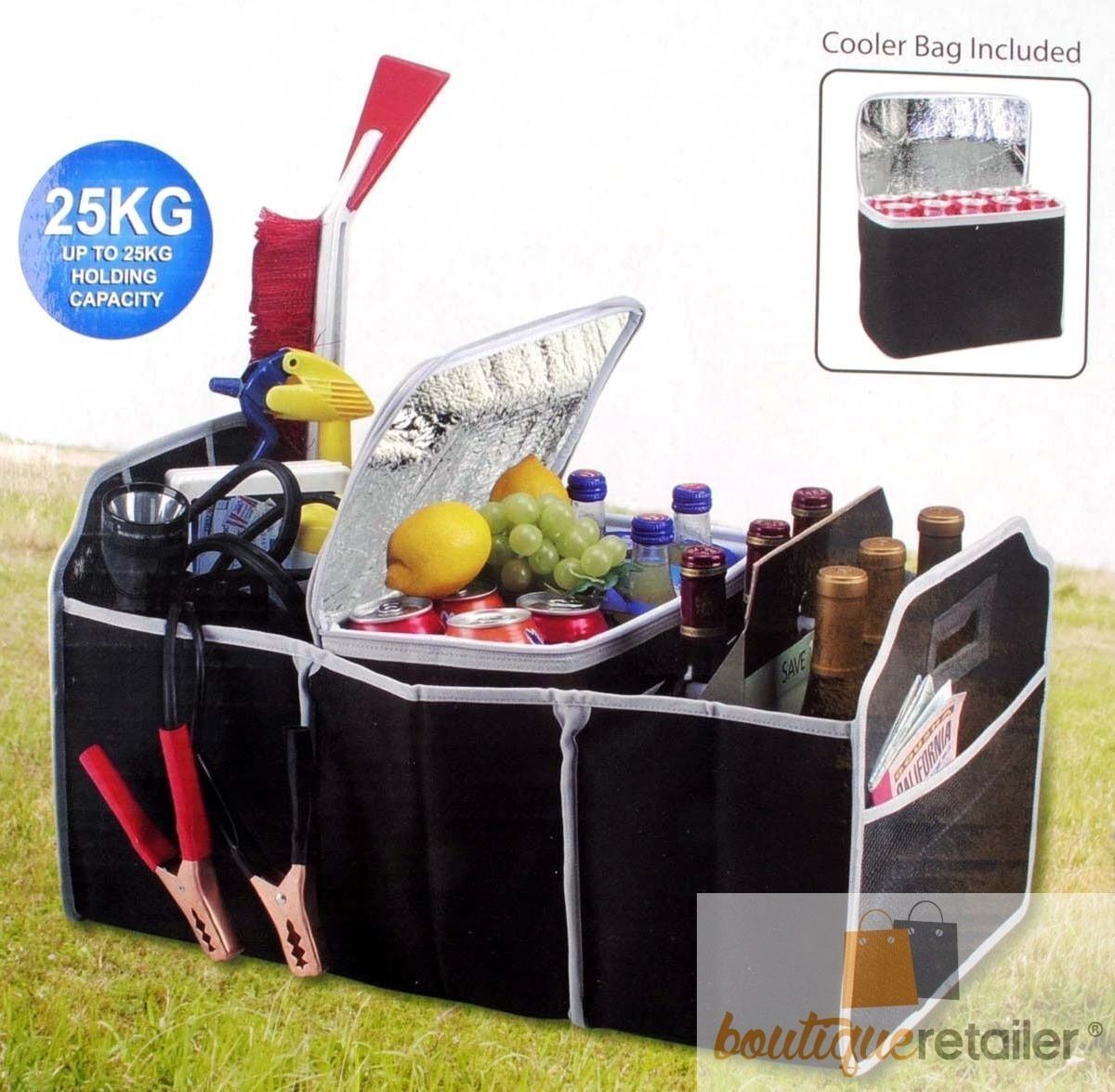 Deluxe Collapsible Car Boot Organiser with Cooler Bag Trunk Storage Bag Folding V563-AU0004