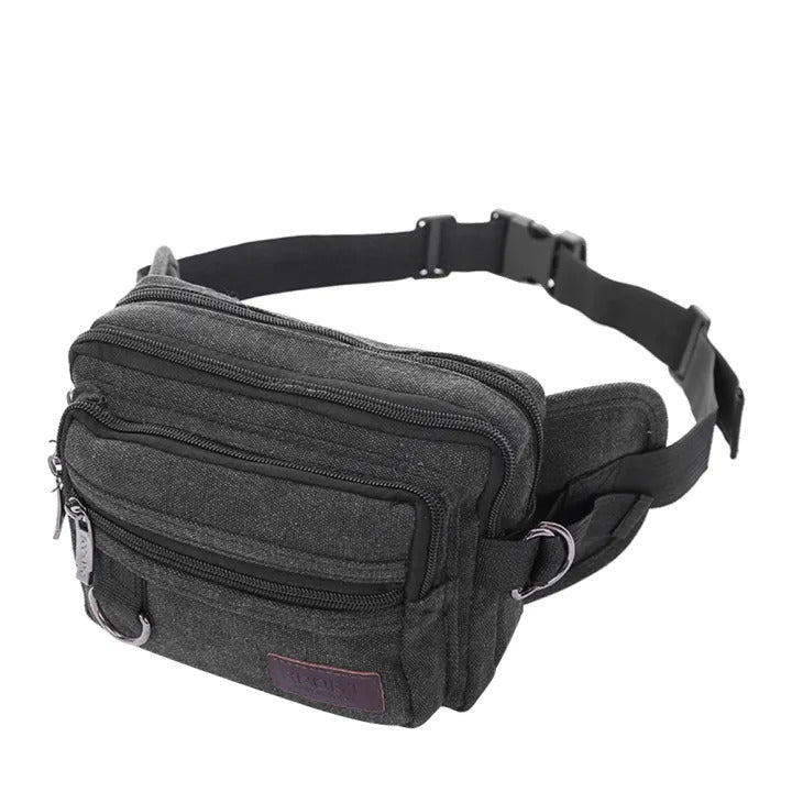 LARGE CANVAS BUM BAG Wallet Waist Pouch Travel Pocket Belt Storage in Black V563-B2005-BLACK