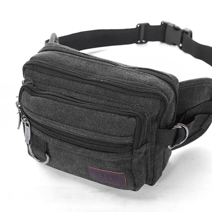 LARGE CANVAS BUM BAG Wallet Waist Pouch Travel Pocket Belt Storage in Black V563-B2005-BLACK