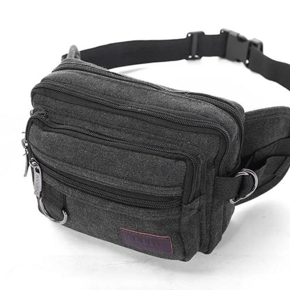 LARGE CANVAS BUM BAG Wallet Waist Pouch Travel Pocket Belt Storage in Black V563-B2005-BLACK