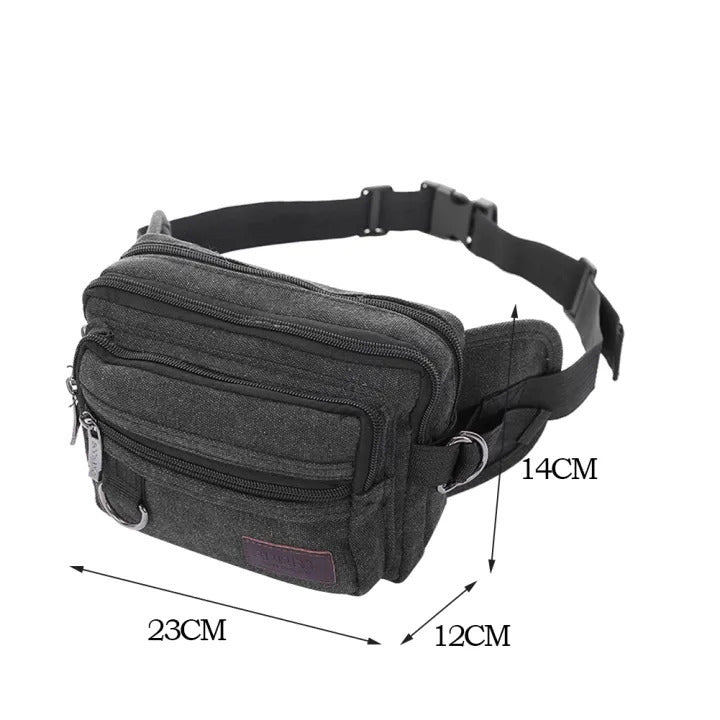 LARGE CANVAS BUM BAG Wallet Waist Pouch Travel Pocket Belt Storage in Black V563-B2005-BLACK