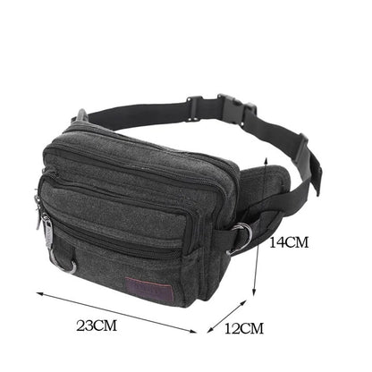 LARGE CANVAS BUM BAG Wallet Waist Pouch Travel Pocket Belt Storage in Black V563-B2005-BLACK