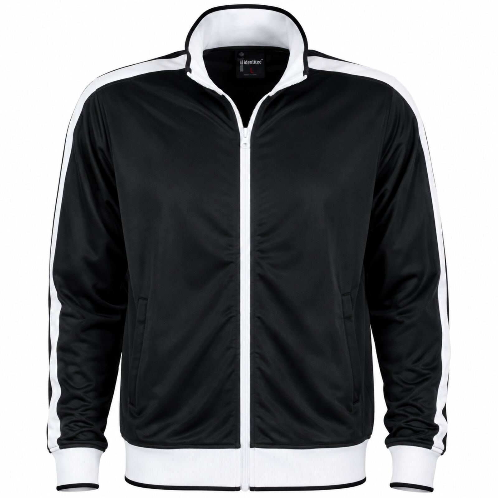 Identitee Mens Varsity Track Jacket Warm Winter Tracksuit Top Zip - Black/White - 3XL