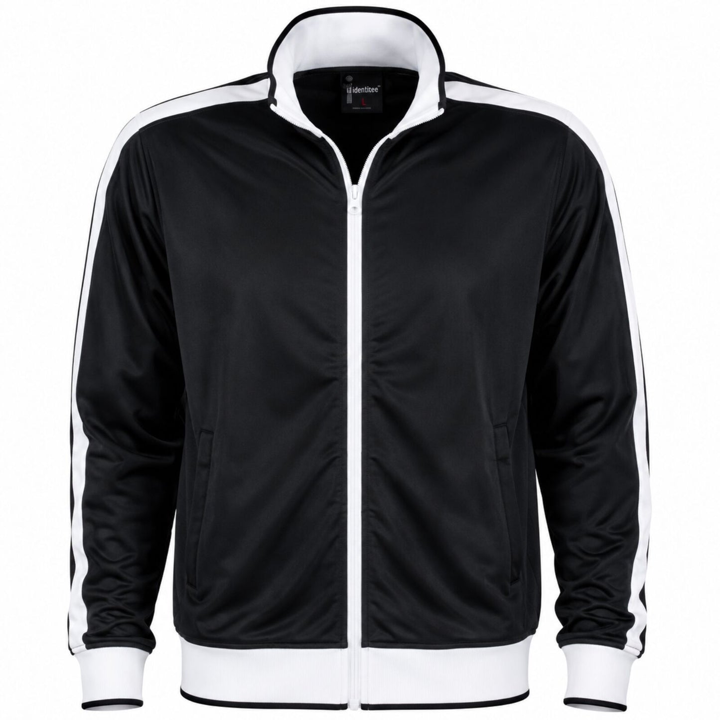 Identitee Mens Varsity Track Jacket Warm Winter Tracksuit Top Zip - Black/White - 3XL V563-B29-BKWH-3XL