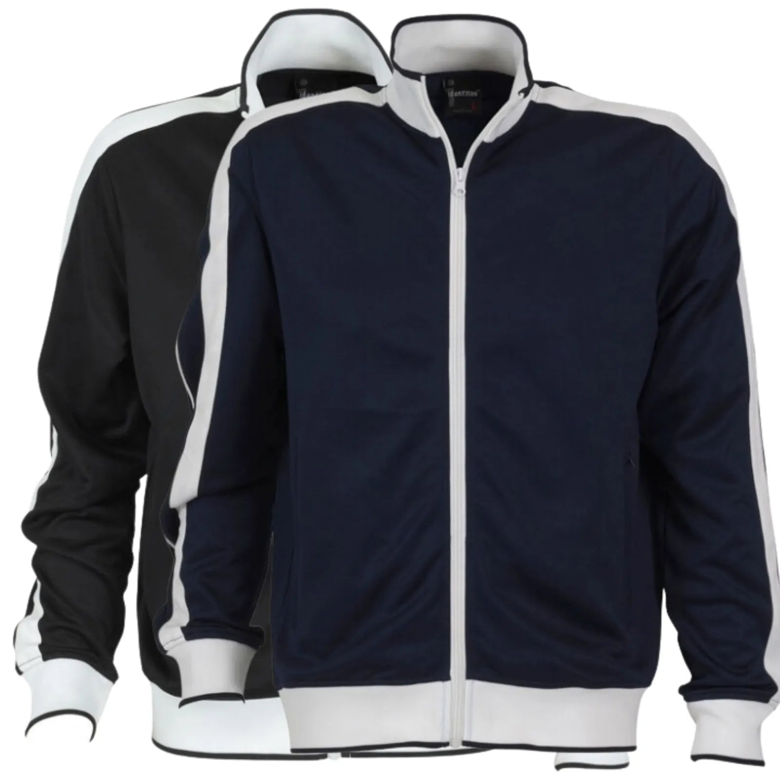 Identitee Mens Varsity Track Jacket Warm Winter Tracksuit Top Zip - Black/White - 3XL