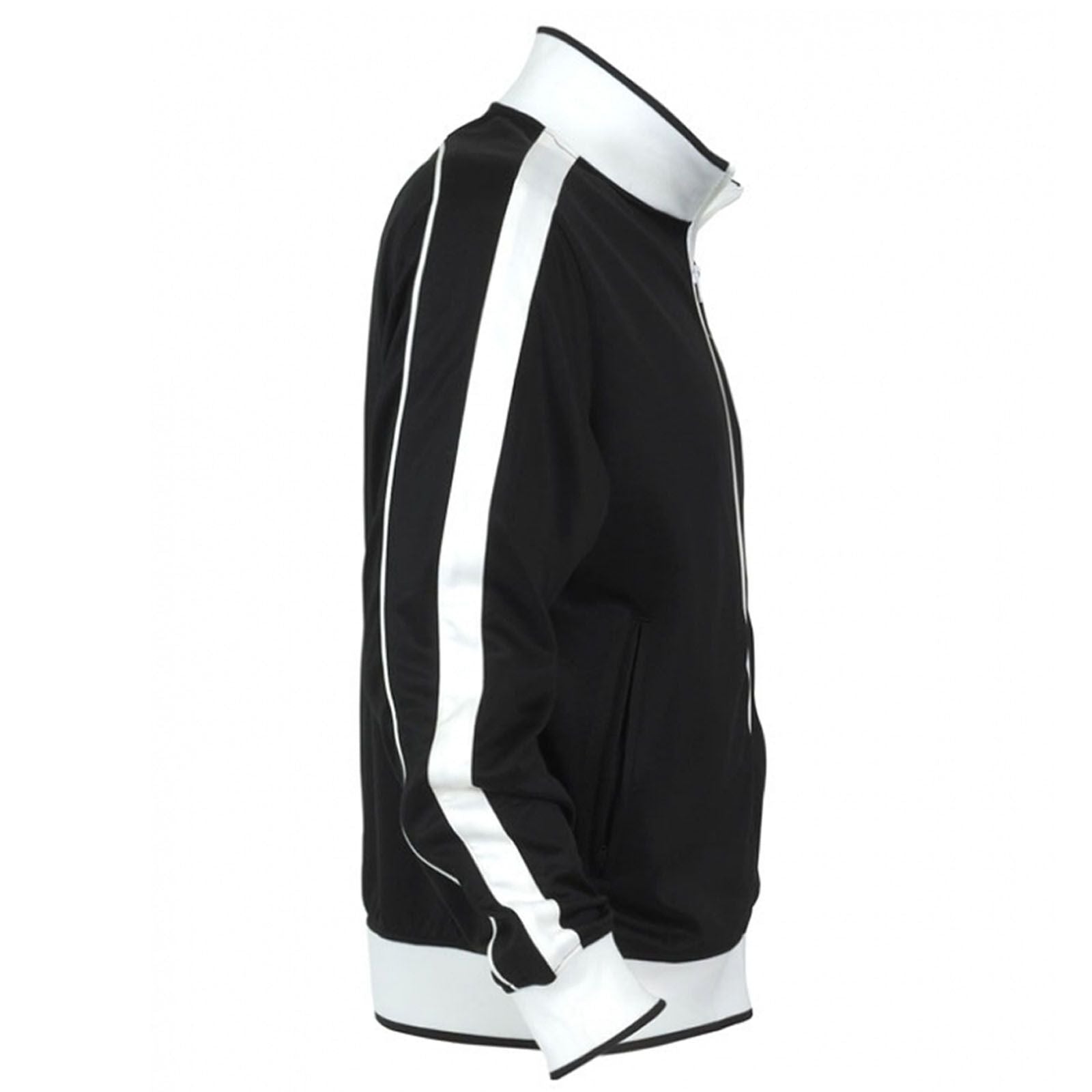 Identitee Mens Varsity Track Jacket Warm Winter Tracksuit Top Zip - Black/White - XL