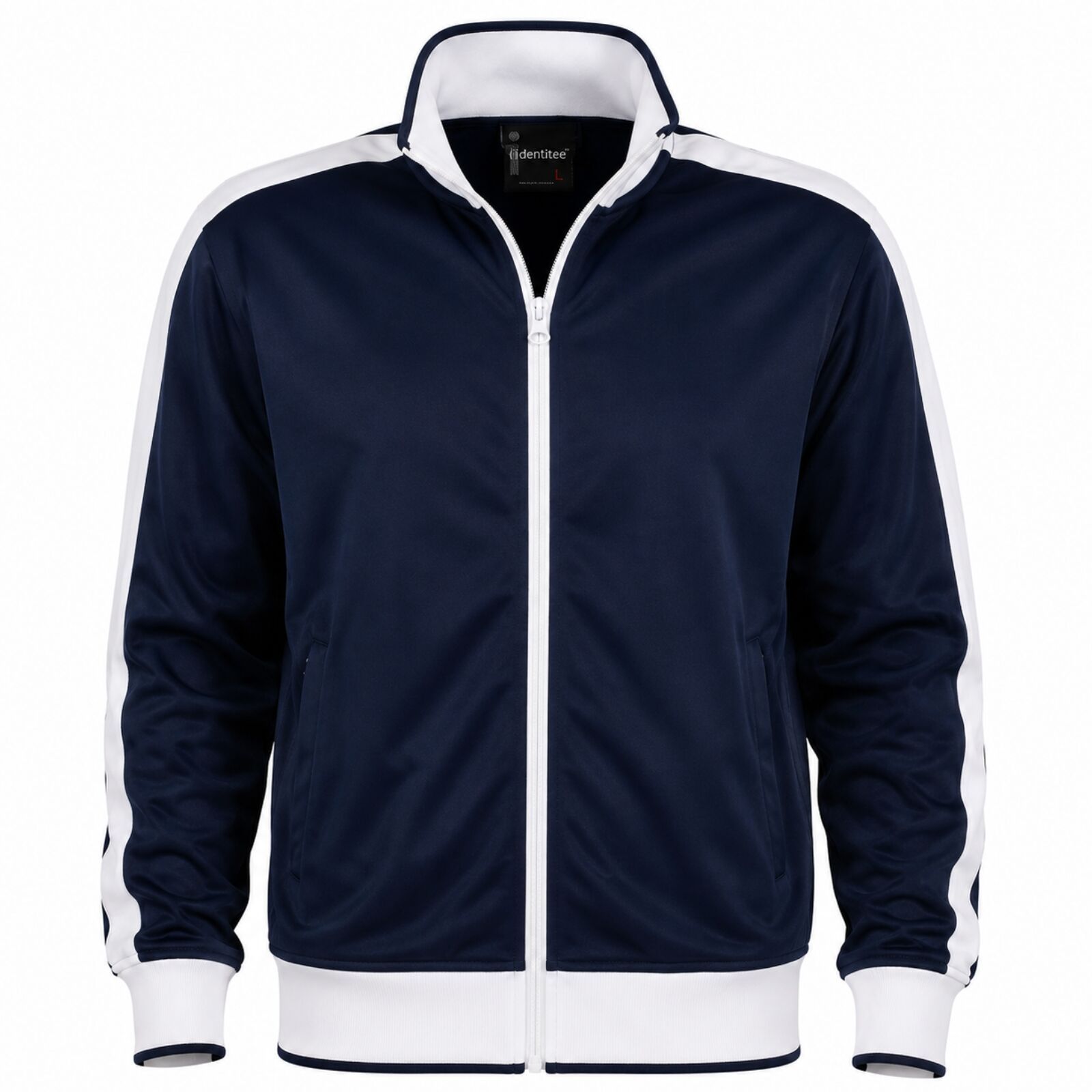 Identitee Mens Varsity Track Jacket Warm Winter Tracksuit Top Zip - Navy/White - XL