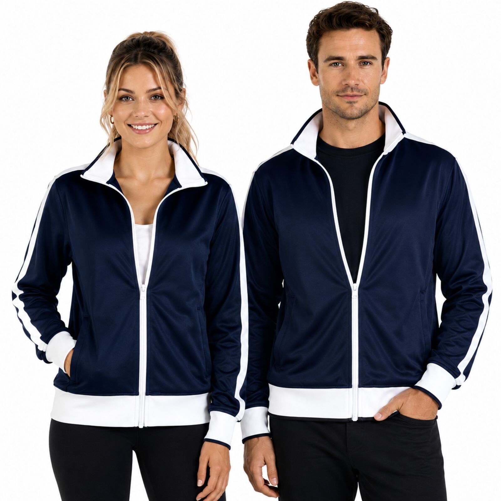 Identitee Mens Varsity Track Jacket Warm Winter Tracksuit Top Zip - Navy/White - XXL