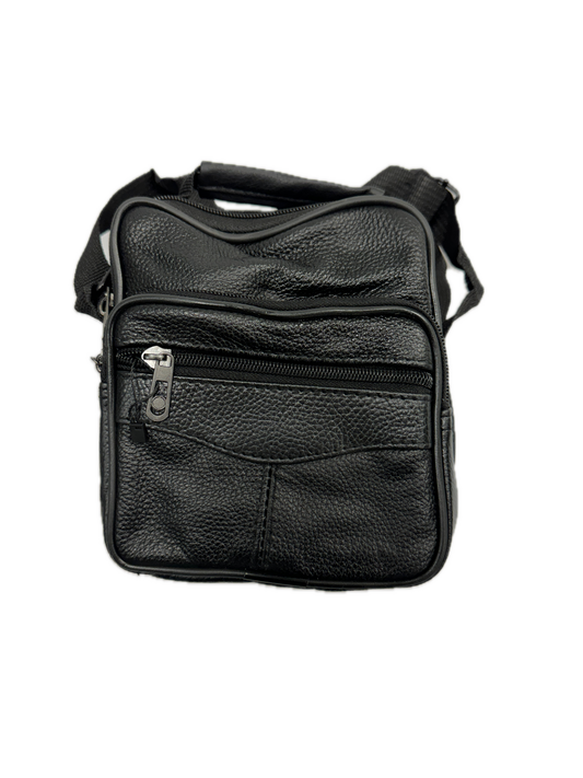 Small Genuine Leather Messenger Bag Shoulder Travel Satchel Crossbody Sling V563-B4002N-BLACK
