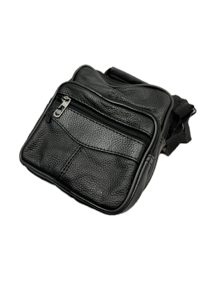 Small Genuine Leather Messenger Bag Shoulder Travel Satchel Crossbody Sling V563-B4002N-BLACK