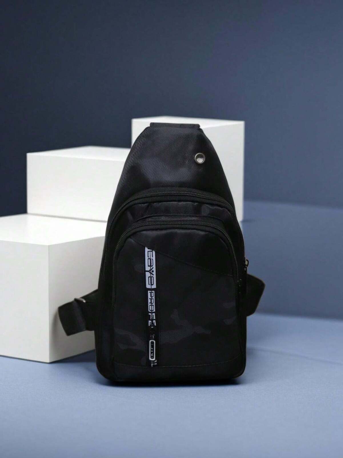 Mens Crossbody Sling Casual Chest Bag in Black V563-B527